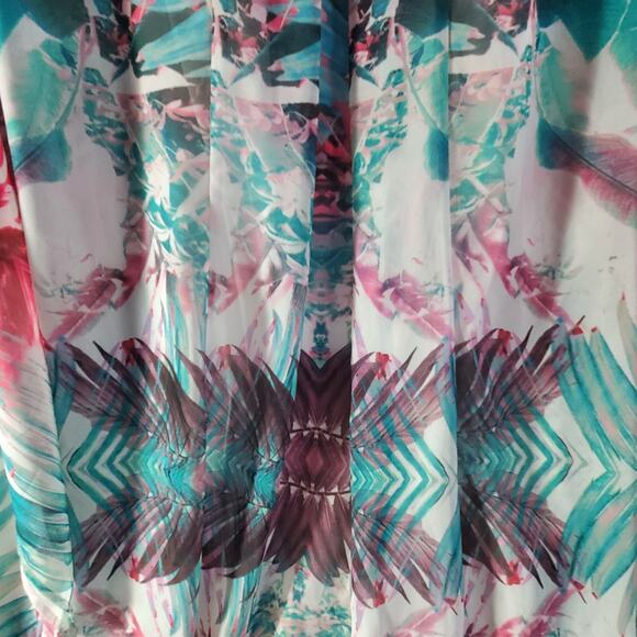 Jennifer Lopez Sheer Batwing Caftan Dress L/XL Slip Lined Tropical Boho Coverup - Picture 11 of 15